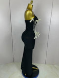 Sexy Strapless Pearl Beading Bodycon Long Bandage Dress Women Fashion Elegant Evening Party Luxury Birthday Dresses