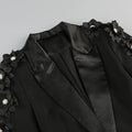 Women Suit Pants Set with Collar, Long Sleeve, Three Dimensional Flower Decoration, Slim Fit Suit Coat+Two Piece Pants Set