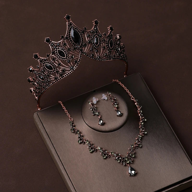 Luxury Silver Color Crystal Water Drop Bridal Jewelry Sets Rhinestone Tiaras Crown Necklace Earrings Wedding Dubai Jewelry Set TS-0012-K-XL-0004-C Tiaras