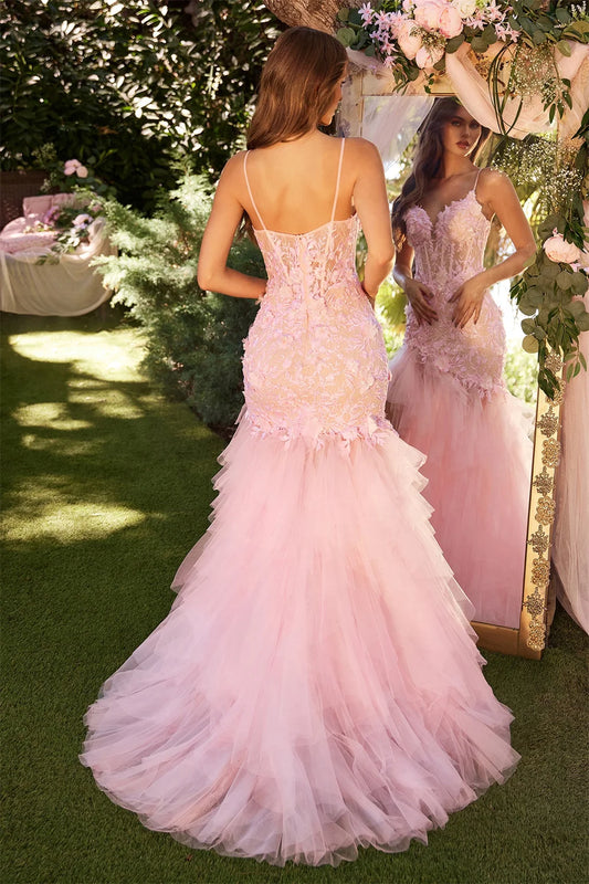 Baby Pink Lace Embroidery Tulle Prom Dress Spaghetti Strap Mermaid vestidos par boda Elegant Sleeveless Wedding Dress