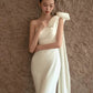 Luxury White Satin One Shoulder Wedding Trailing Dresses for Bride Elegant Long Prom Evening Guest Party Women Summer Dress