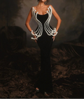Exquisite Black Velvet Mermaid Gown with Statement Pearl Decor for a Special Occasion Dress