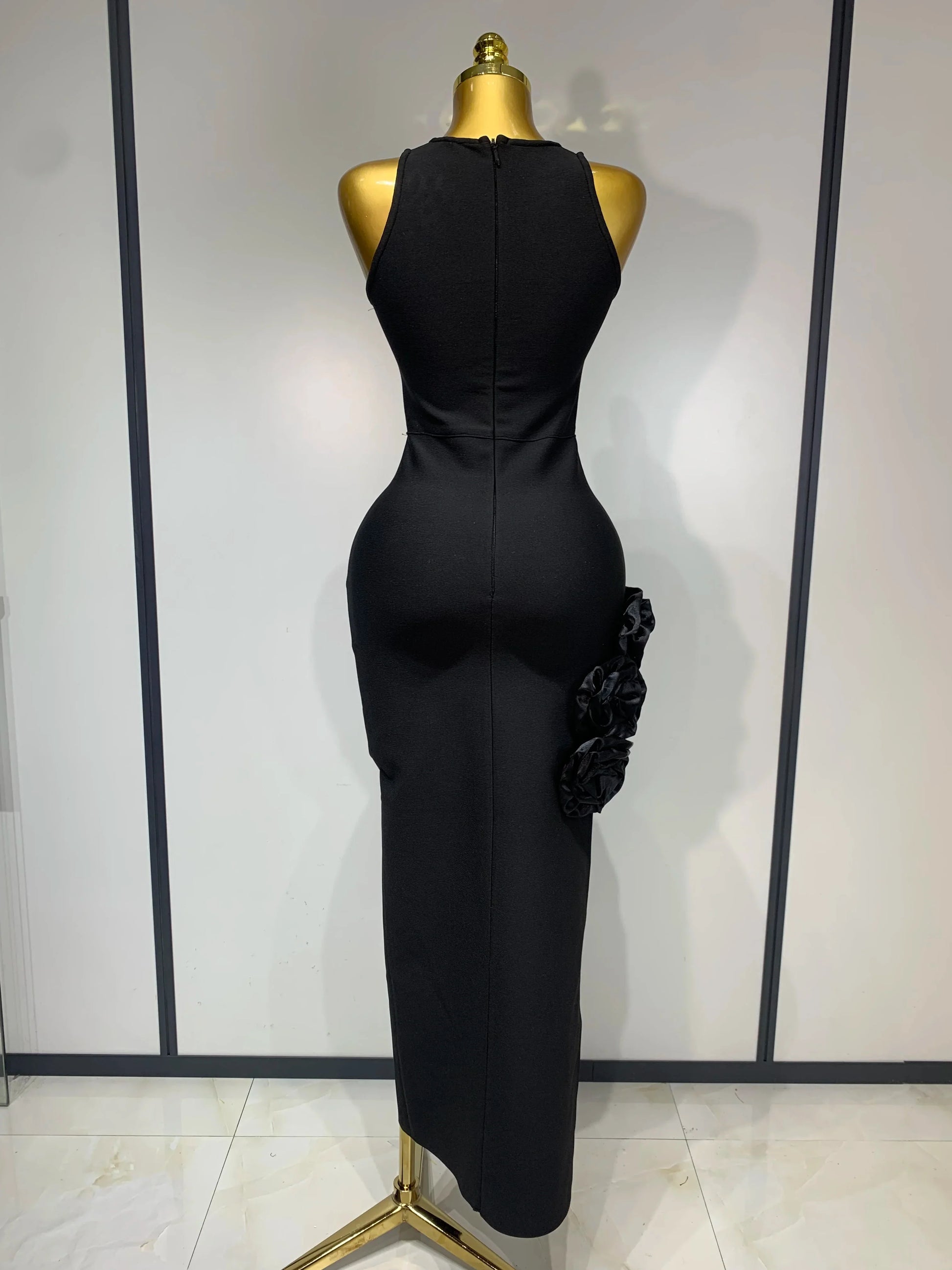 Women Fashion Celebrity Sexy Applique Black Long Bodycon Bandage Dress Elegant Evening Party Club Luxury Birthday Dresses