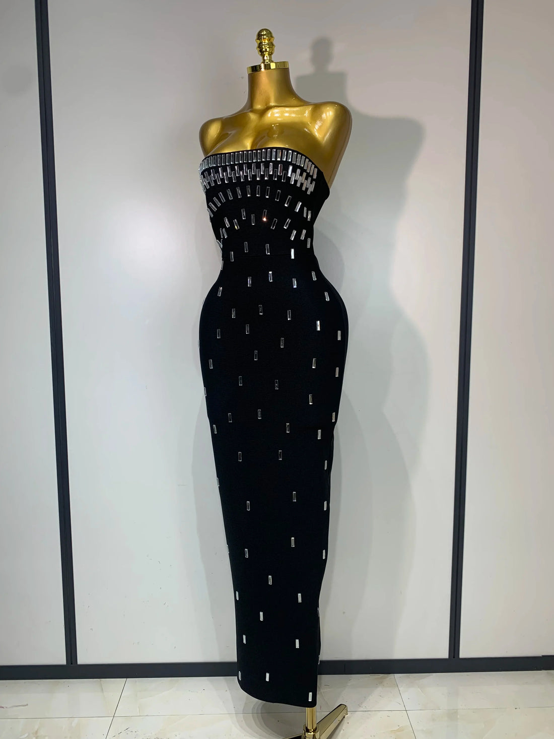 Fashion Sexy Strapless Bodycon Bandage Dress Luxury Rhinestone Celebrity Elegant Evening Prom Gown Birthday Wedding Guest Dress black