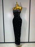 Fashion Sexy Strapless Bodycon Bandage Dress Luxury Rhinestone Celebrity Elegant Evening Prom Gown Birthday Wedding Guest Dress