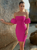Midi Bandage Dress for Women Celebrity Night Sexy Off Shoulder Mini Purple Club Bodycon Dresses Female Cloth Party
