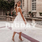 Elegant Short Wedding Dresses One Shoulder Open Back Pleat Satin Spaghetti Straps Bridal Gown Above Knee Vestidos De Noiva