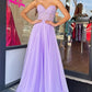 Purple Chiffon Prom Dresses Strapless A-line vestidos de noche Elegant Floor-Length Lace Appliques Formal Evening