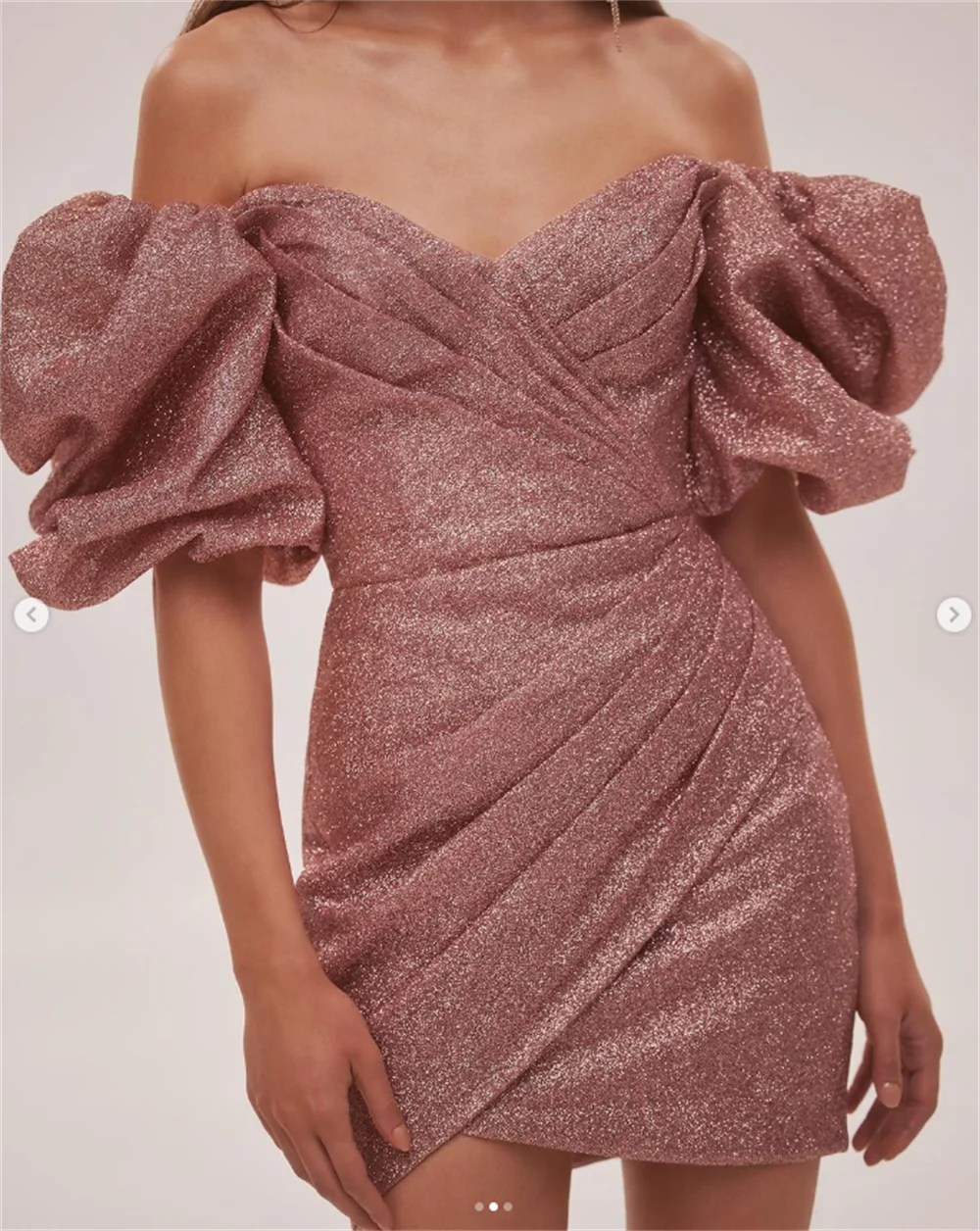 Vestido De Fiesta con cuello en forma De corazón y hombros descubiertos, Mini Vestidos sexis con mangas abullonadas, vestido De Fiesta elegante con lentejuelas brillantes