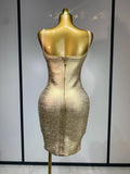 Celebrity Elegant Gold Bodycon Bandage Dress Women Sexy Nightclub Evening Party Luxury Birthday Dress Vestidos