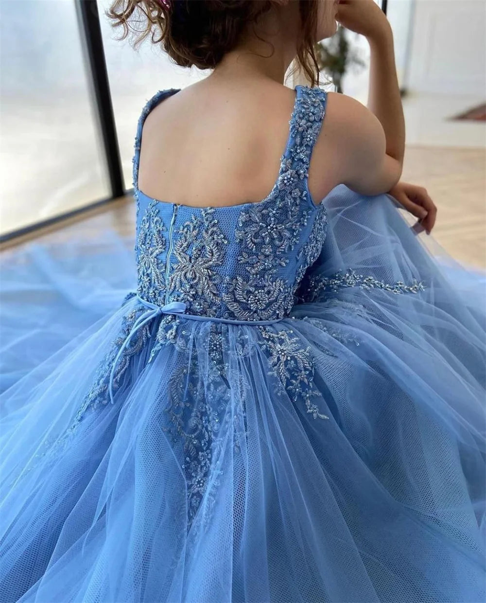 Heart Shaped Neck Beaded A-line Tulle Prom Dress Lace Embroidery vestido de gala Sleeveless فساتين السهرة