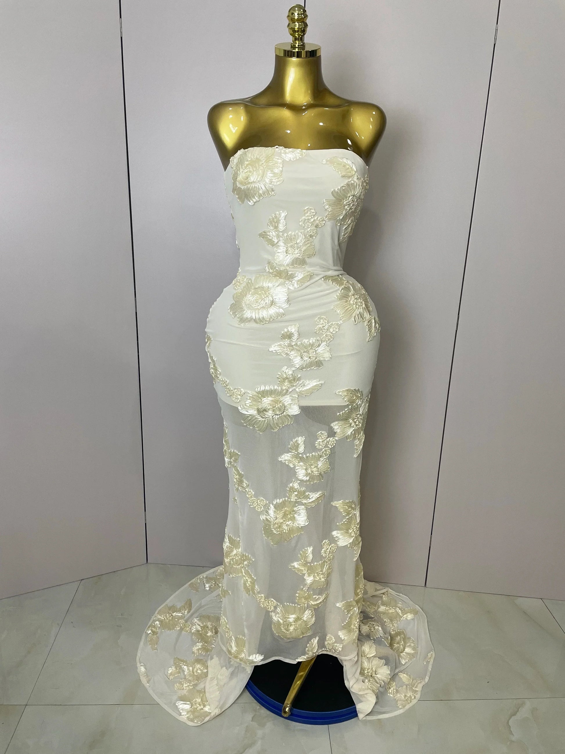 Top Quality Women Sexy Strapless Embroidery Floor-length Maxi Dress Celebrate Evening Party Prom Cocktail Outfit Lemon yellow