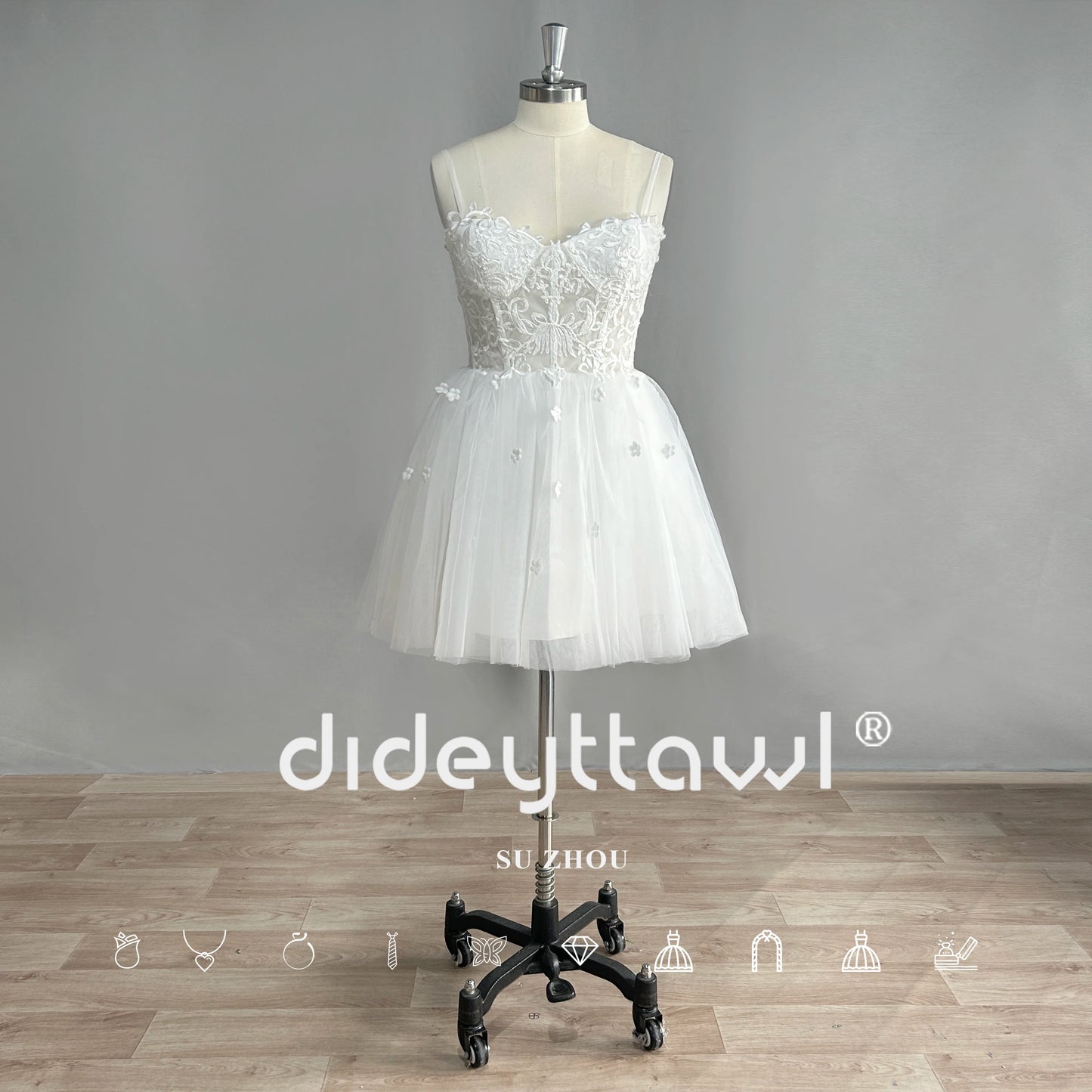 Dideyttawl מתוקה שרוולים ארוכים טול שמלת כלה קצרה אורך מיני מעל שמלת כלה כתף תמונה אמיתית