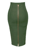 All Match Style 15 Colors Golden Zipper Package Hips Knee Length Bandage Skirt Fashion Office Lady Wear Woman Basics item army green
