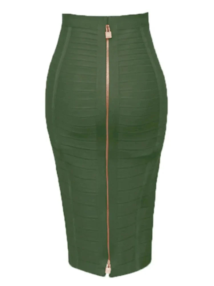 All Match Style 15 Colors Golden Zipper Package Hips Knee Length Bandage Skirt Fashion Office Lady Wear Woman Basics item army green