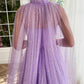 Sweet Cape A-line Prom Dress Lavender Evening Dress Glitter Organza فستان سهرة Sweet Tulle Sweep Train Party Dresses