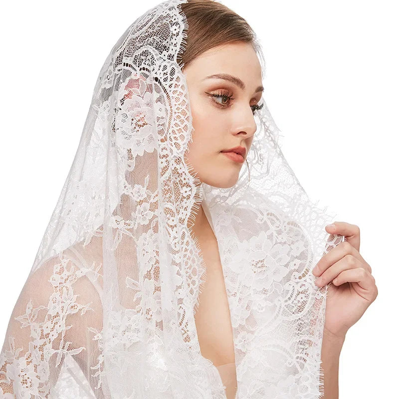 Lace Church Veils For Women Muslim Head Covering Scarf Shawl Spanish Style Mantilla Veil White Black Bridal Veil For Wedding
