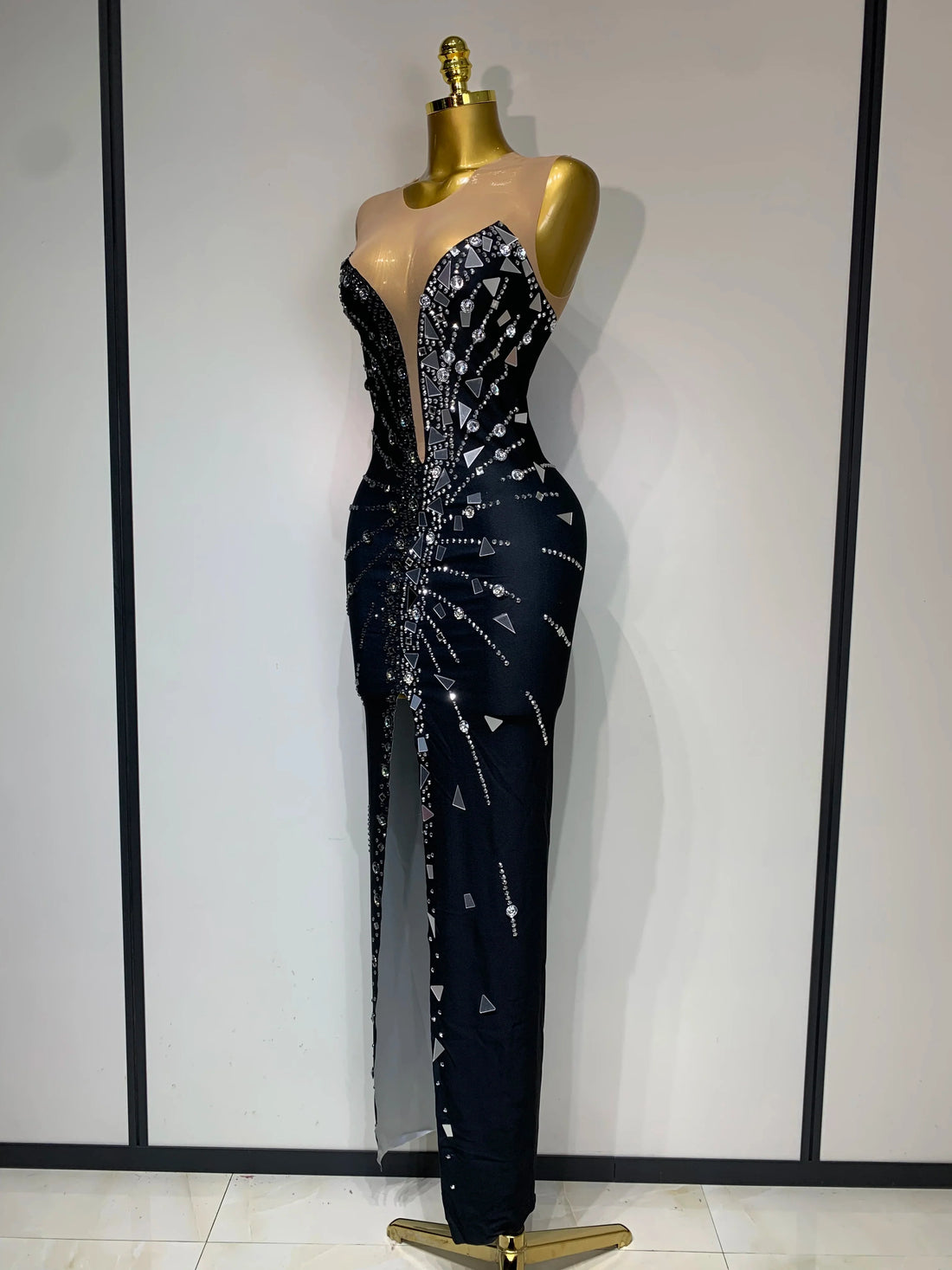 Black bowknot Lens Patchwork Dress Rhinestones Dress Women Party Long Dress Celebrate Evening Prom Dress Stage Festival Outfit black