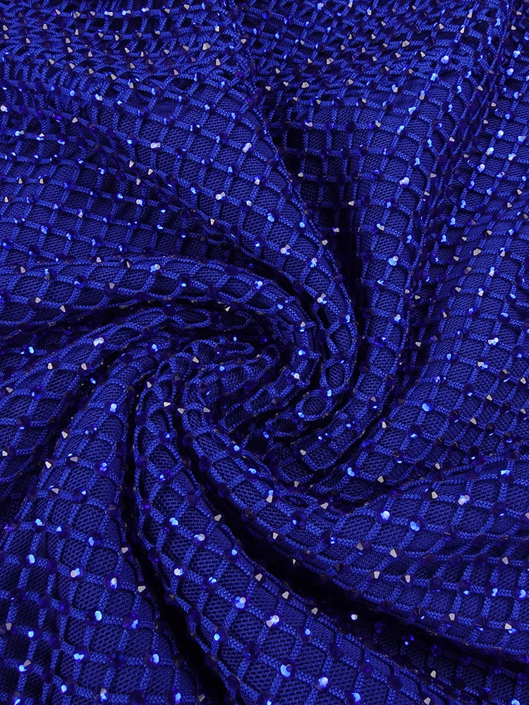 Gorgeous Blue Sequin Crystal One-Shoulder Cut-out High Slit Details Dress Evening Gown