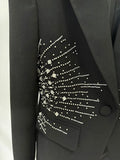 Elegant Women's Light Luxury Diamond Design Suit Pants Set with Collar Long Sleeve Slim Fit Suit Coat+Two Piece Pants Set