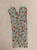 Multicolour Sparkly Rhinestone Sexy Strap Dress Women Nightclub Prom Skinny Dress Birthday Celebrate Prom Mini Dress Caixing