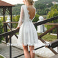 Gaun pengantin pendek renda baru dengan lengan panjang a-line rendah v belakang gaun pengantin di atas lutut panjang jubah de mariée