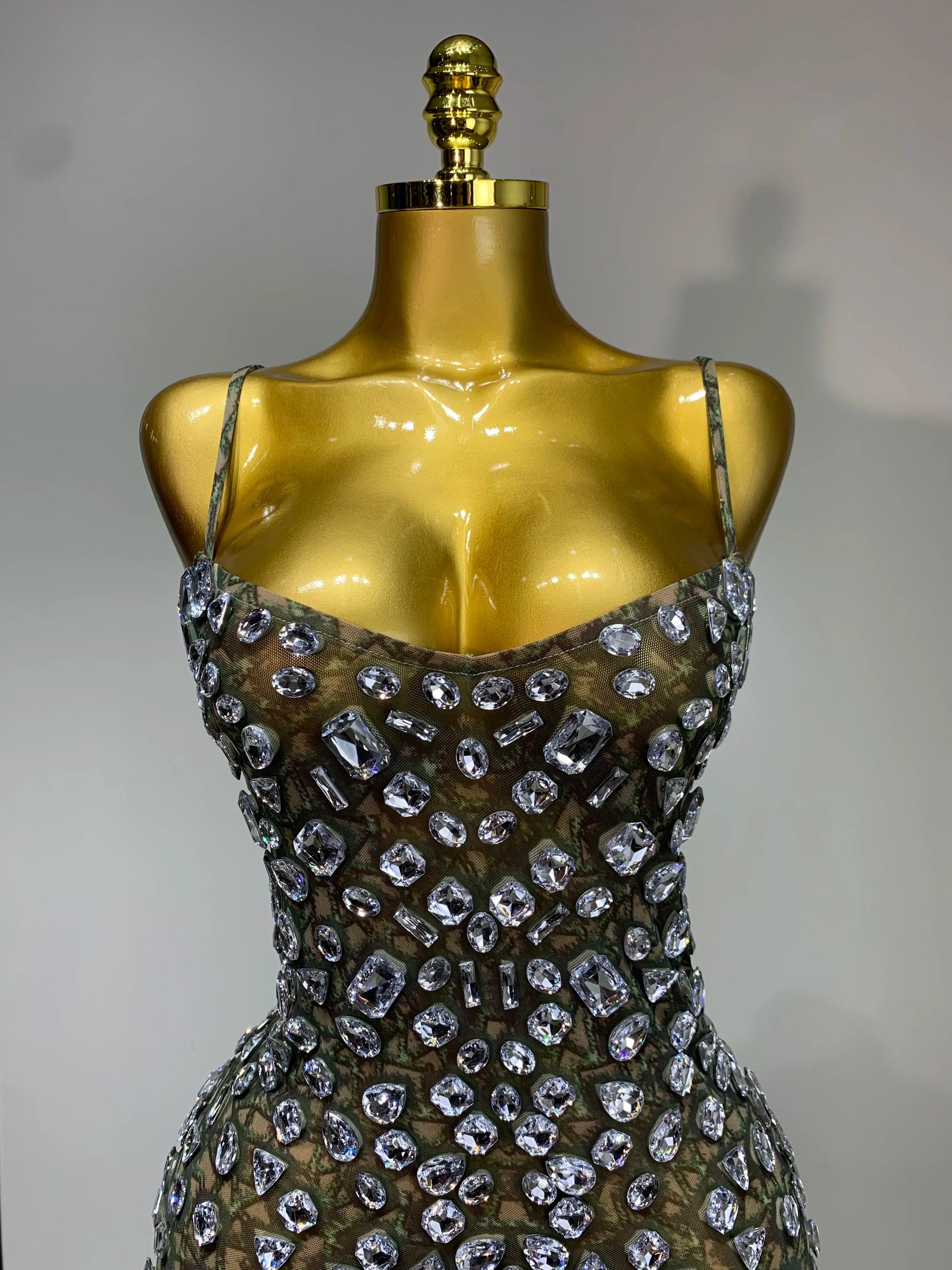 Luxury Diamond Mesh See Through Stretch Bodycon Dress Women Sexy Sleeveless Evening Party Birthday Celebrate Perform Costume