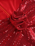 Summer New Women's Sexy V-neck Long sleeves Flower Decoration Sequins Mermaid Bodycon Celebrity Party Evening Dress