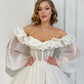 Gliter A Line Midi Wedding Dresses Off Shoulder Ruffles Long Puff Sleeves Bridals Party Dresses for Women Prom Ball Gowns