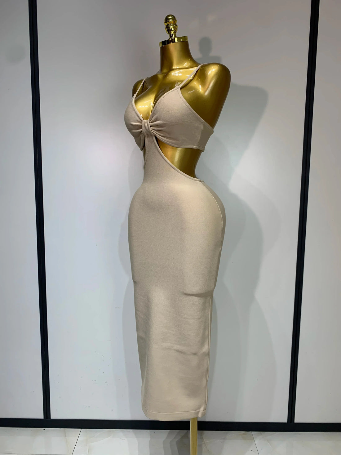 Women Sexy V Neck Backless Khaki Bodycon Bandage Dress Celebrity Elegant Evening Club Party Luxury Birthday Dress Khaki