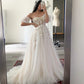 White Lace Embroidery Tulle Prom Dress Luxury Off Shoulder A-line vestidos par boda Elegant Sleeveless Wedding Dress