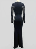 Autumn Women's Light Luxury Diamond Mesh Patchwork Bandage Dress Long Sleeve Bodycon Tail Dresses Evening Party Vestidos