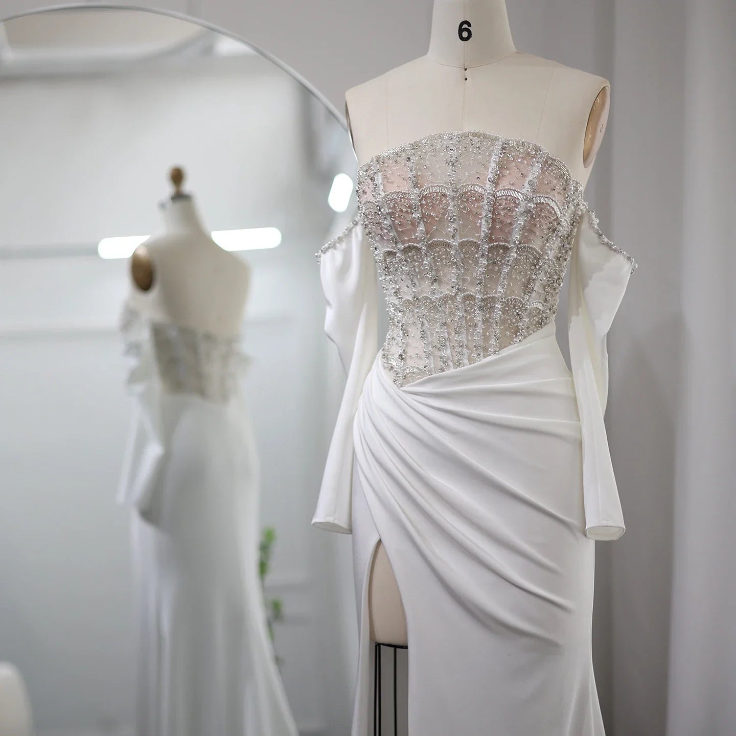 Luxury Dubai Mermaid White Evening Sukienka Seksowne zieścione sukienki balowe na imprezę weselną dla kobiet