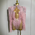 Luxury Sparkly Rhinestone Sequin Tassel Coat Skirt 2Pcs Women Birthday Party Nightclub Stage Performance Costume