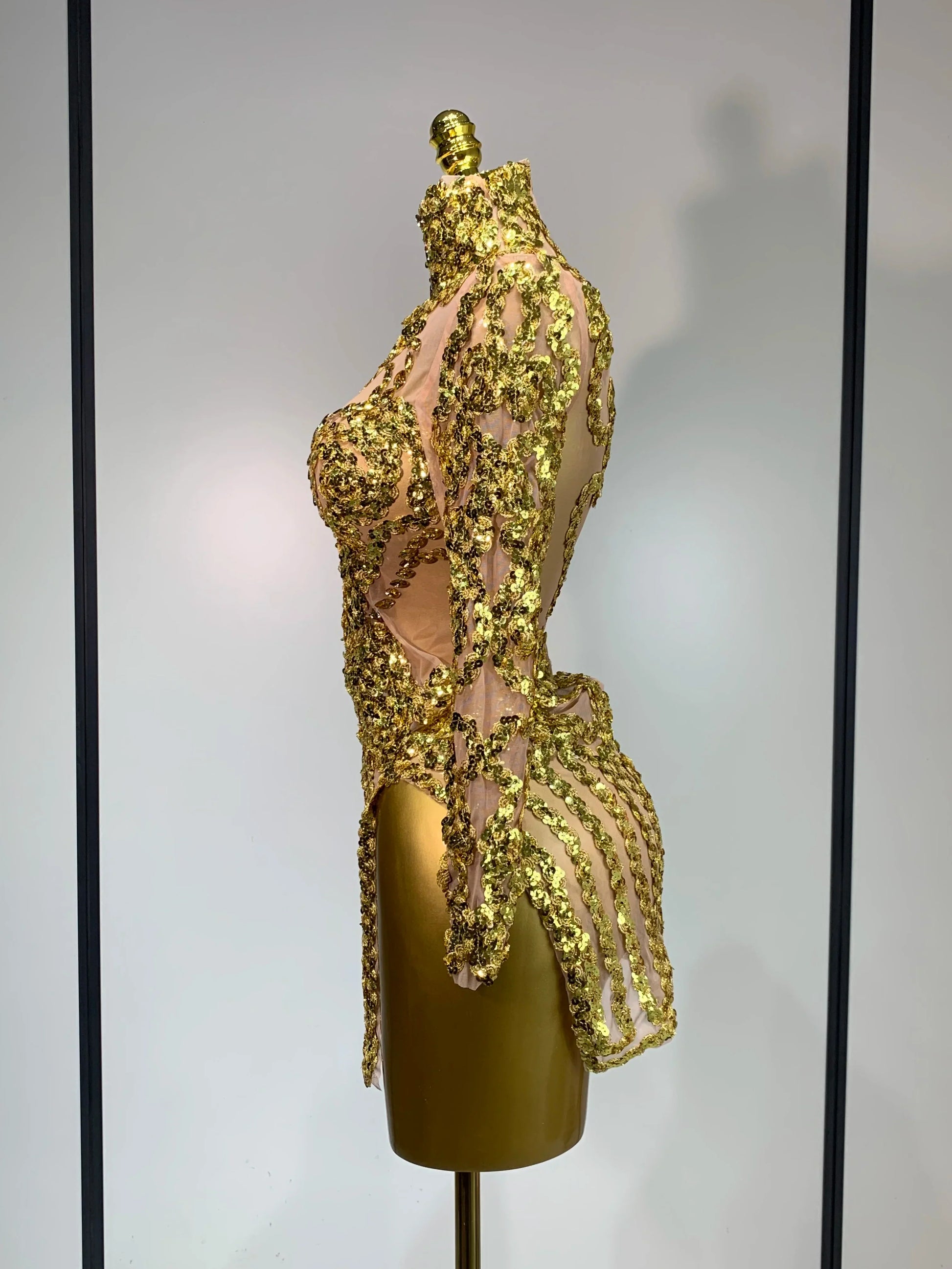 Women Long Sleeve Sexy Shinning Sequins Bodycon Mini Dress Mesh See Through Celebrate Birthday Evening Party Club Stage Outfit