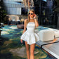 Mini Brides Dresses Strapless Ruched Tiered Stain Short Wedding Party Dresses for Women Coctail Dresses Club Night Wear