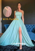 Women One Shoulder Bridesmaid Dress Chiffon Sleeveless A-Line Side Split Pleat Floor-Length Wedding Party Dress Customized