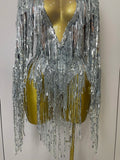 Flashing Sequins Tassels Sexy See-Through Sheath Bodysuit Evening Party Nightclub Dancer Stage Perfprmance Costume