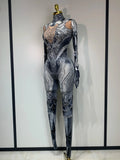 Sexy Stretchy Performance Dance Nightclub Rompers Singer Stage Wear Sparkly Rhinestones Jumpsuit Gloves for Women Costume