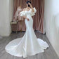 Gaun Pengantin Satin Putih Mewah Prancis untuk pengantin wanita elegan seksi dari bahu panjang putaran putri duyung vestidos