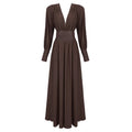 Spring Fashion Dresses For Women Plunging V Neck High Waist Belt Long Sleeves Wedding Party Dress Brown Gowns Brown