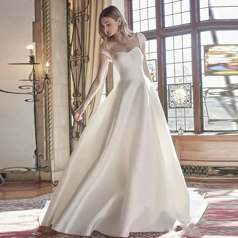 Luxury French White Satin Trailing Bride Wedding Dress Sexy Strapless Ball Gown Evening Prom Dresses Women Summer Party Dress Zipper