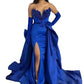 Sexy V-neck Prom Dresses Detachable Train Satin فساتين السهرة Elegant Sleeveless Side High Split vestidos verano moda