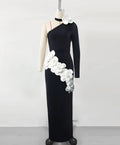 Women Sexy One Sleeve White Florals Bodycon Long Bandage Dress Fashion Nightclub Party Cocktail Outfit Vestido