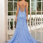 Romantic Lace Embroid Vestidos De Noche Sweet Baby Blue Mermaid Prom Dress Fairy Lace V-neck Fishtail فساتين السهرة