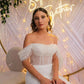 Booma Glitter Short Mermaid Wedding Party Dresses Off Shoulder Pleat Brides Evening Gown for Women Shiny Tea-Length Bridal Dress