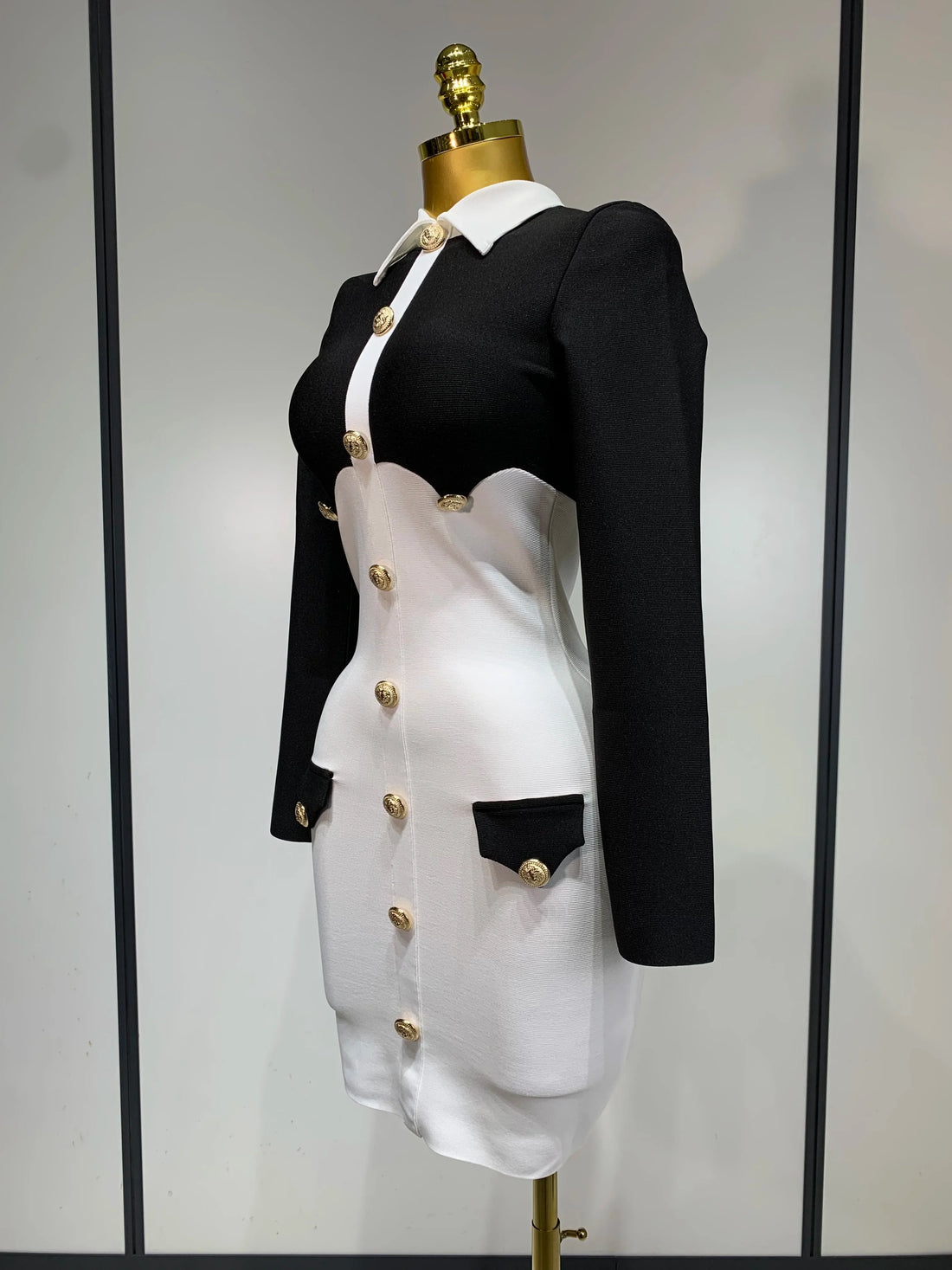 Women Long Sleeve Elastic Bodycon Short Bandage Dress High Street Office Lady Formal Elegant Business Club Party Dresses black
