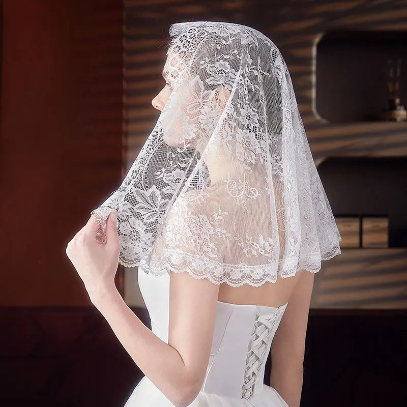 Mantilla Lace Veils For Women Spanish Muslim Head Covering Church Veil Black White Chapel Catholic Bridal Veils For Wedding green