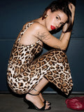 Vintage-Glam Leopard Slip Sleeveless Tight Midi Dress Party Spotlight Evening Gown