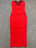 Sexy Women'S Light Luxury Sequin Rhinestone Tassel Design Bandage Dress Strapless Sleeveless Bodycon Backless Midi Dresses Red